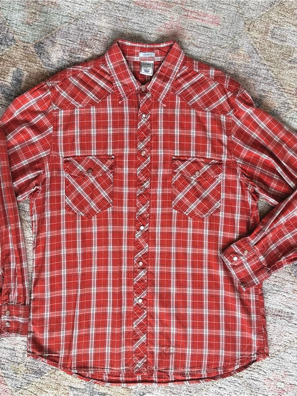 Old Navy Rust Plaid Long-Sleeve Button-Down Pearl Snap Shirt